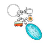 Die Geschenkewelt 46237 Taschenanhänger mit Motiv Geniesse das Leben, mit Bus-Charm und Blume