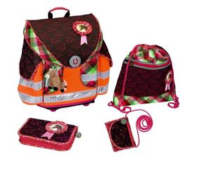 Die Spiegelburg Schulranzenset Ergo Style Plus Pferdefreunde Kokarde fluoreszierend 4-teilig