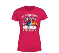 Die verrückten Hühner auf Tour - lustiges Party - Mädelsabend Damen T-Shirt, Farbe: Pink, Größe: L