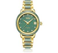 Diella Automatik Damen Uhren, Luxus Grün Jade und Gold Edelstahl Armband Uhren für Damen, Wasserdicht mit Leuchtender, Selbstwindender Geschenke für Women