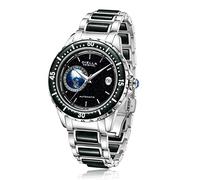 Diella Automatikuhren für Herren, Luxus-Herrenarmbanduhren aus schwarzer Jade, mechanische und Silberne Herrenuhr mit Automatikaufzug, leuchtendem Datum, wasserdicht, Sternenhimmel-Globus (6058G)