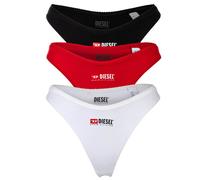 DIESEL Damen Tanga, 3er Pack - PUNCHY-D-CORE, Cotton Stretch, Logo Schwarz/Rot/Weiß XS