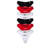 DIESEL Damen Tanga, 6er Pack - PUNCHY-D-CORE, Cotton Stretch, Logo Schwarz/Rot/Weiß M