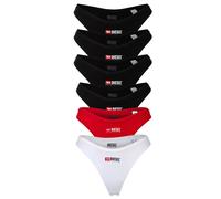 DIESEL Damen Tanga, 6er Pack - PUNCHY-D-CORE, Cotton Stretch, Logo Schwarz/Schwarz/Rot/Weiß L
