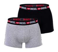 DIESEL Herren Boxershorts, 2er Pack - UMBX-SHAWN TWO PACK, Trunks, Logobund, Kontrast-Streifen, Cotton Stretch Schwarz/Grau S