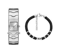 Diesel Herren Closer Silberfarbene Edelstahl Uhr und D-Logo Armband Halbedelstein, Set
