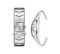 Diesel Herren Closer Silberfarbene Edelstahl Uhr und Oval D-Logo Armband, Set