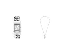 Diesel Herren Closer Silberfarbene Uhr und D-Logo Halskette, Set