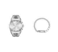 Diesel Herren D-Curve Silberfarbene Uhr und D-Logo Halskette, Set