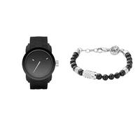 Diesel Herren Double Down S44 Schwarze Silikonuhr und Edelstahl Armband, Set