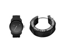 Diesel Herren Double Down S44 Schwarze Silikonuhr und Edelstahl Ohrring, Set