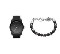 Diesel Herren Double Down S44 Schwarze Silikonuhr und Halbedelstein Armband, Set