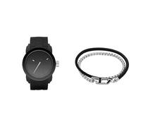 Diesel Herren Double Down S44 Schwarze Silikonuhr und Silberfarbener Edelstahl Armband, Set