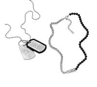 Diesel Herren Font Halskette aus silberfarbenem Edelstahl, Set