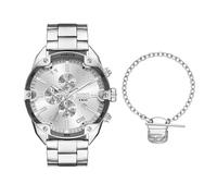 Diesel Herren Gespitzte Silberfarbene Edelstahl Uhr und Armband, Set