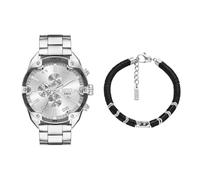 Diesel Herren Gespitzte Silberfarbene Edelstahl Uhr und D-Logo Armband Halbedelstein, Set