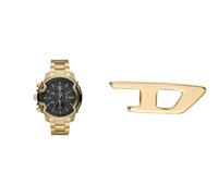 Diesel Herren Griffed Goldfarbene Edelstahl Uhr und Ohrring, Set