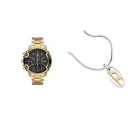 Diesel Herren Griffed Goldfarbene Edelstahl Uhr und Silberfarbene Halskette, Set
