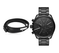 Diesel Herren Lederarmband mit Kragenstiftschließe Herren MS9 Chrono Chronograph, 47mm Gehäusegröße, Edelstahluhr