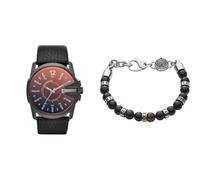 Diesel Herren Master Chief Schwarze Lederuhr und Halbedelstein Armband, Set