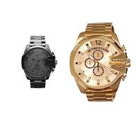 Diesel Herren Mega Chief Chronograph, 59 mm Gehäusegröße, Edelstahluhr & Herren Mega Chief Chronograph, 51 mm Gehäusegröße Edelstahluhr