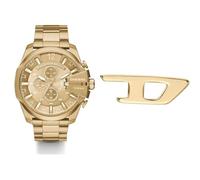 Diesel Herren Mega Chief Goldfarbene Edelstahl Uhr und Ohrringe, Set