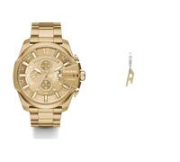 Diesel Herren Mega Chief Goldfarbene Edelstahl Uhr und Ohrringe, Set