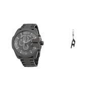 Diesel Herren Mega Chief Graue Edelstahl Uhr und Schwarze Ohrringe, Set