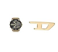 Diesel Herren Mr. Daddy 2.0 Goldfarbene Edelstahl Uhr und Ohrring, Set