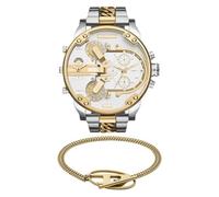 Diesel Herren Mr. Daddy 2.0 Multicolor Uhr und Oval D Logo Armband aus goldfarbenem Edelstahl, Set