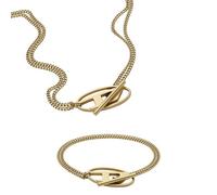 Diesel Herren Oval D Logo Halskette und Armband aus goldfarbenem Edelstahl, Set