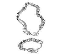 Diesel Herren Oval D Logo Halskette und Armband aus silberfarbenem Edelstahl, Set