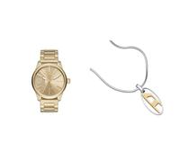 Diesel Herren Rasp Goldfarbene Edelstahl Uhr und Silberfarbene Halskette, Set