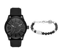 Diesel Herren Rasp Schwarze Silikonuhr und Edelstahl Armband, Set
