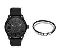 Diesel Herren Rasp Schwarze Silikonuhr und Silberfarbener Edelstahl Armband, Set