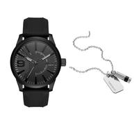 Diesel Herren Rasp Schwarze Silikonuhr und Silberfarbener Edelstahl Halskette, Set