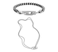 Diesel Herren Silber-Ton Edelstahl Armband und Halskette, Set