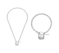 Diesel Herren Silberfarbener Edelstahl Halskette und Armband, Set