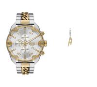 Diesel Herren Spiked Zweifarbige Edelstahl Uhr und Goldfarbene Ohrringe, Set