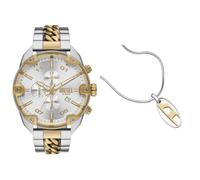Diesel Herren Spiked Zweifarbige Edelstahl Uhr und Silberfarbene Halskette, Set