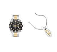 Diesel Herren Spiked Zweifarbige Edelstahl Uhr und Silberfarbene Halskette, Set