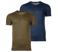 DIESEL Herren T-Shirt 2er Pack - UMTEE-MICHAEL-TUBE, V-Ausschnitt, kurzarm, Logo Blau/Khaki / 2XL XXL Grün