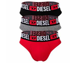 DIESEL Herren Tangas, 3er Pack - RICK-D-CORE, Tanga-Slip, Cotton Stretch, Logo Schwarz/Grau/Rot / S S Schwarz
