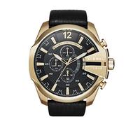 Diesel MEGA CHIEF Chronograph Uhr Herrenuhr gold Leder schwarz