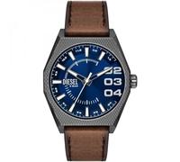 Diesel Herrenuhr Scraper quarz/3 Zeiger Uhrwerk 44mm Gehäusegröße mit einem Lederarmband DZ2189