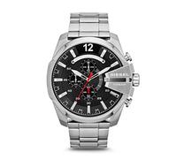 Diesel Mega Chief Herren-Armbanduhr, Edelstahl, Chronograph, Quarzuhr, Silber, Chronograph