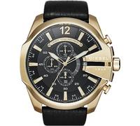 Diesel MEGA CHIEF Chronograph Uhr Herrenuhr gold Leder schwarz