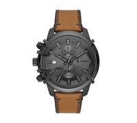 Diesel Men's Griffed Stainless Steel Quartz Watch with Leather Strap, Brown, 22 (Model: DZ4569)
