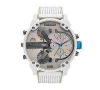 Diesel Herrenuhr Mr. Daddy 2.0, Chronographenwerk, 57 mm, weißes Edelstahlgehäuse mit Edelstahlarmband, DZ7419