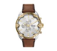 Chronograph DIESEL "SPIKED", braun (braun, silberfarben), Armbanduhren, Herren, Chronograph, Armbanduhr, Herrenuhr, Lederarmband, Quarzuhr, Stoppfunktion (73520218-0) braun, silberfarben
